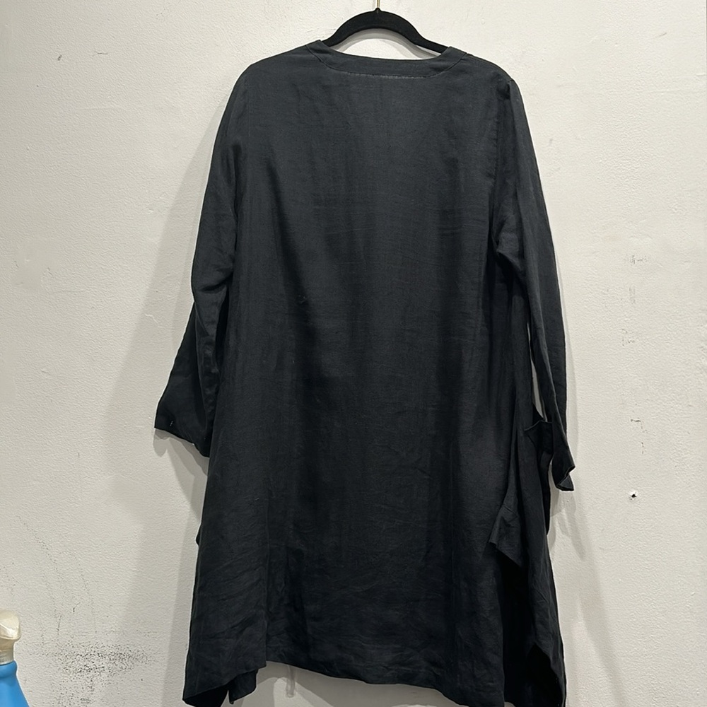 VIVID 100% Linen Long sleeve top tunic lagenlook black medium boho classic - Picture 6 of 11